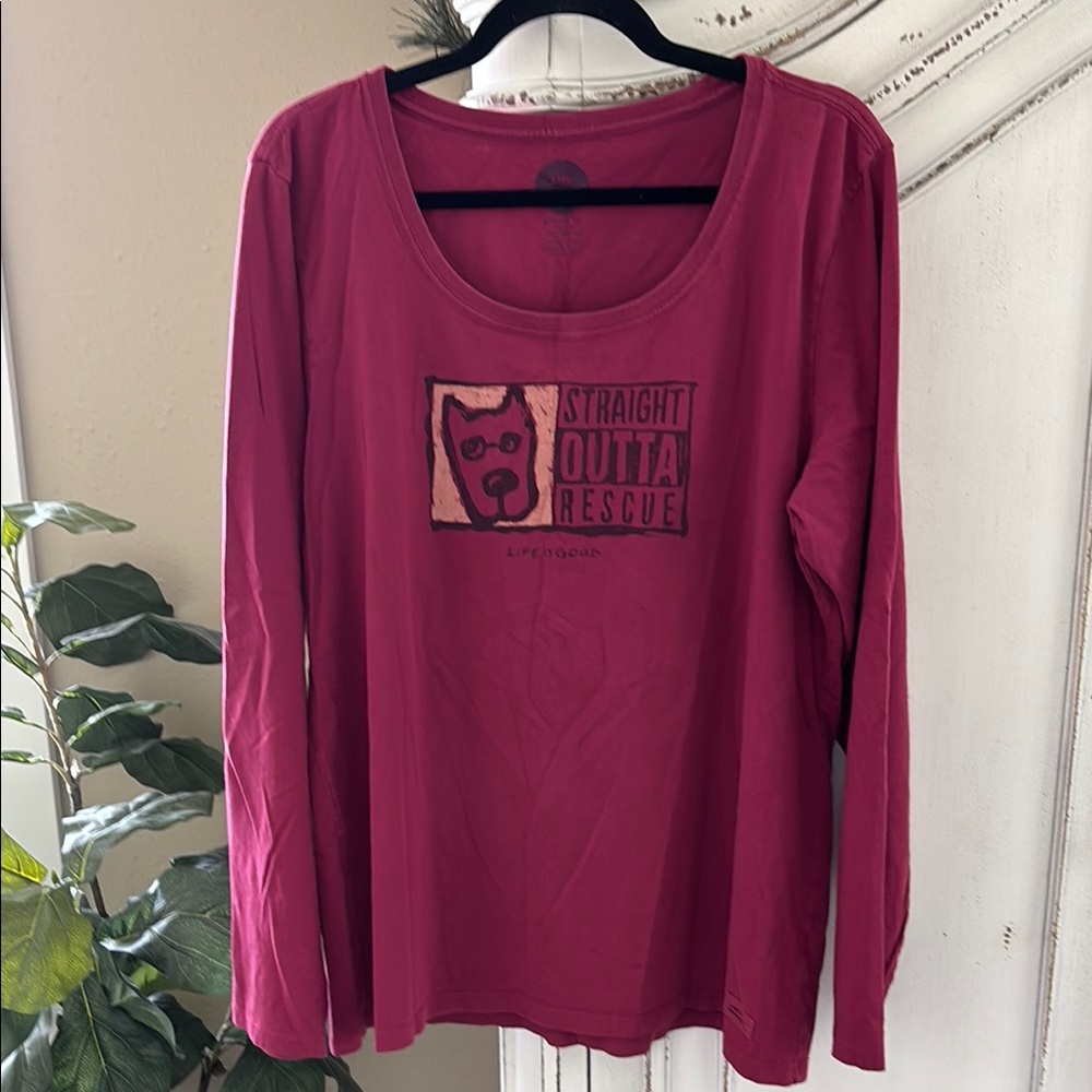 Life Is Good Straight Outta Rescue Women's Long Sleeve Pink Size XL - Picture 1 of 9